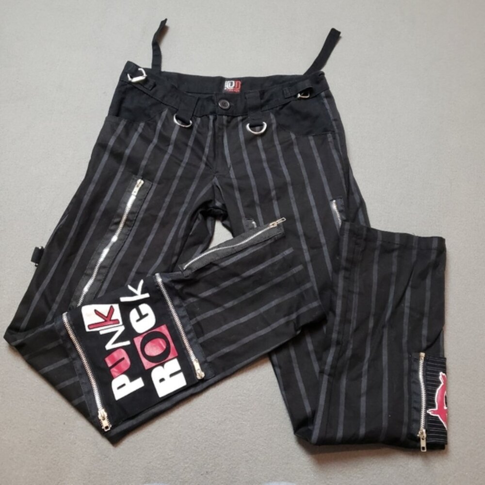 Dead Threads Striped Gothic Punk Bandage Style Pants Zippers - Picture 5 of 5
